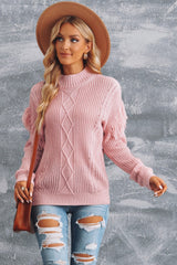 Fringe Detail Mixed Knit Sweater - SHE BADDY© ONLINE WOMEN FASHION & CLOTHING STORE