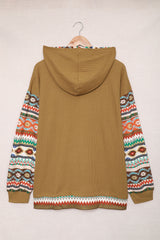 Plus Size Printed Side Slit Waffle-Knit Hoodie - SHE BADDY© ONLINE WOMEN FASHION & CLOTHING STORE