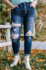 Plus Size Button Fly Distressed Jeans - SHE BADDY© ONLINE WOMEN FASHION & CLOTHING STORE