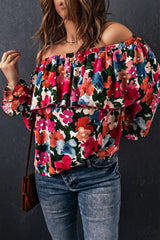 Floral Off-Shoulder Flounce Sleeve Layered Blouse - SHE BADDY© ONLINE WOMEN FASHION & CLOTHING STORE