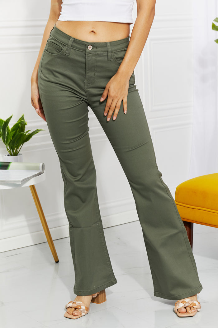 Zenana Clementine Full Size High-Rise Bootcut Jeans in Olive - SHE BADDY© ONLINE WOMEN FASHION & CLOTHING STORE