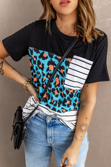 Mixed Print Color Block Round Neck Tee Shirt - SHE BADDY© ONLINE WOMEN FASHION & CLOTHING STORE