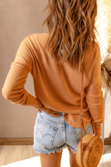 Half Button Waffle Knit Long Sleeve Top - SHE BADDY© ONLINE WOMEN FASHION & CLOTHING STORE