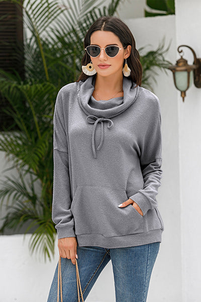 Cowl Neck Drop Shoulder Sweatshirt - SHE BADDY© ONLINE WOMEN FASHION & CLOTHING STORE