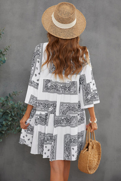Paisley Three-Quarter Sleeve Mini Dress - SHE BADDY© ONLINE WOMEN FASHION & CLOTHING STORE