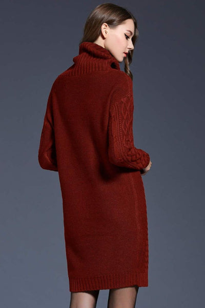 Full Size Mixed Knit Cowl Neck Dropped Shoulder Sweater Dress - SHE BADDY© ONLINE WOMEN FASHION & CLOTHING STORE