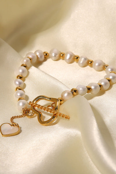 Freshwater Pearl Heart Charm Bracelet - SHE BADDY© ONLINE WOMEN FASHION & CLOTHING STORE