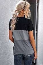 Color Block Side Slit Round Neck T-Shirt - SHE BADDY© ONLINE WOMEN FASHION & CLOTHING STORE