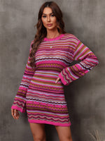 Multicolored Stripe Dropped Shoulder Sweater Dress - SHE BADDY© ONLINE WOMEN FASHION & CLOTHING STORE