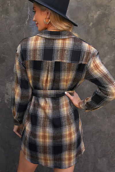 Plaid Tie Waist Button Down Shirt Dress - SHE BADDY© ONLINE WOMEN FASHION & CLOTHING STORE