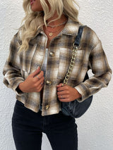 Plaid Button-Up Dropped Shoulder Shacket - SHE BADDY© ONLINE WOMEN FASHION & CLOTHING STORE