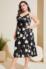 Plus Size Floral Lace Trim Side Slit Night Dress - SHE BADDY© ONLINE WOMEN FASHION & CLOTHING STORE