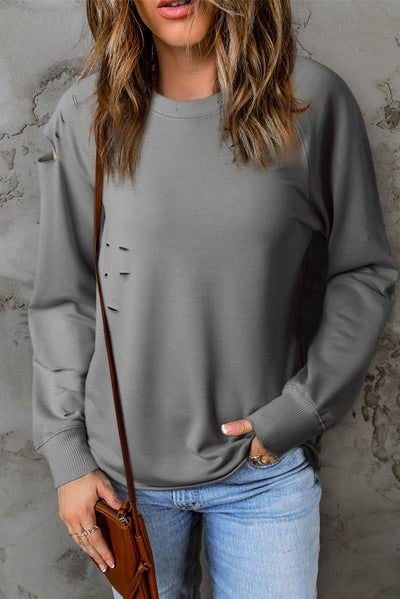 Distressed Long Raglan Sleeve Top - SHE BADDY© ONLINE WOMEN FASHION & CLOTHING STORE