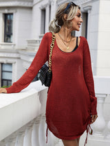 Drawstring Detail Open Back Scoop Neck Knit Top - SHE BADDY© ONLINE WOMEN FASHION & CLOTHING STORE