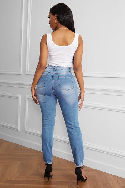 Raw Cut Frayed Hem Jeans - SHE BADDY© ONLINE WOMEN FASHION & CLOTHING STORE