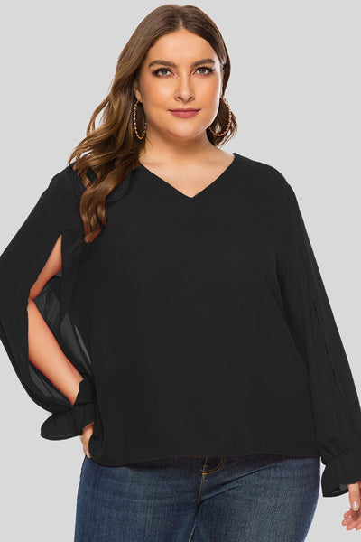 Plus Size Cutout Flounce Sleeve Blouse - SHE BADDY© ONLINE WOMEN FASHION & CLOTHING STORE