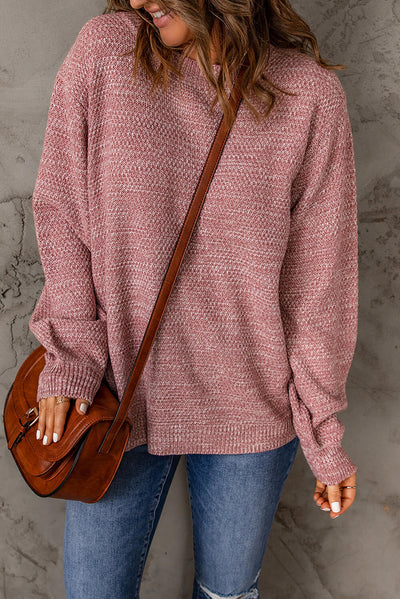 Heathered Dropped Shoulder Round Neck Sweater - SHE BADDY© ONLINE WOMEN FASHION & CLOTHING STORE
