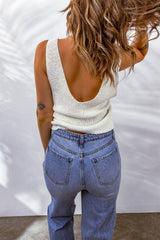 Sleeveless Plunge Knit Tank Top - SHE BADDY© ONLINE WOMEN FASHION & CLOTHING STORE