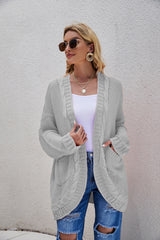 Cable-Knit Curved Hem Open Front Cardigan - SHE BADDY© ONLINE WOMEN FASHION & CLOTHING STORE