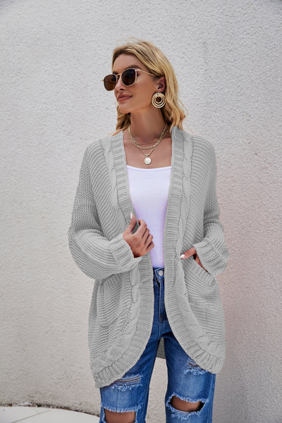 Cable-Knit Curved Hem Open Front Cardigan - SHE BADDY© ONLINE WOMEN FASHION & CLOTHING STORE