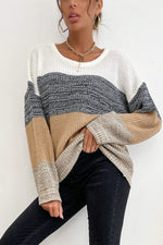 Striped Round Neck Long Sleeve Sweater - SHE BADDY© ONLINE WOMEN FASHION & CLOTHING STORE