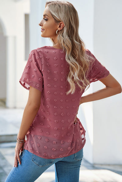 Swiss Dot Round Neck Blouse - SHE BADDY© ONLINE WOMEN FASHION & CLOTHING STORE