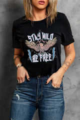 STAY WILD BE FREE Graphic Round Neck Tee - SHE BADDY© ONLINE WOMEN FASHION & CLOTHING STORE