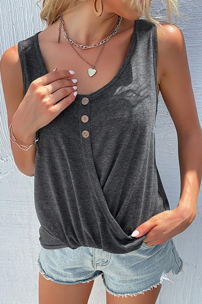 Decorative Button Twisted Scoop Neck Tank - SHE BADDY© ONLINE WOMEN FASHION & CLOTHING STORE