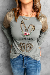 Leopard Sequin Round Neck Long Sleeve Top - SHE BADDY© ONLINE WOMEN FASHION & CLOTHING STORE