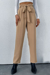 Belted Straight Leg Pants with Pockets - SHE BADDY© ONLINE WOMEN FASHION & CLOTHING STORE