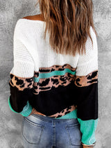 Leopard Color Block V-Neck Rib-Knit Sweater - SHE BADDY© ONLINE WOMEN FASHION & CLOTHING STORE