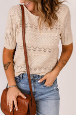 Short Sleeve Openwork Knit Sweater - SHE BADDY© ONLINE WOMEN FASHION & CLOTHING STORE