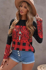 Mixed Print Color Block Long Sleeve Top - SHE BADDY© ONLINE WOMEN FASHION & CLOTHING STORE
