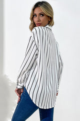 Vertical Stripes Button Down Shirt - SHE BADDY© ONLINE WOMEN FASHION & CLOTHING STORE