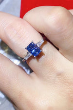 1 Carat Moissanite Platinum-Plated Rectangle Ring in Blue - SHE BADDY© ONLINE WOMEN FASHION & CLOTHING STORE