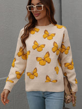 Butterfly Dropped Shoulder Crewneck Sweater - SHE BADDY© ONLINE WOMEN FASHION & CLOTHING STORE