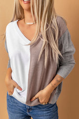 Color Block V-Neck Ribbed Trim Sweater - SHE BADDY© ONLINE WOMEN FASHION & CLOTHING STORE