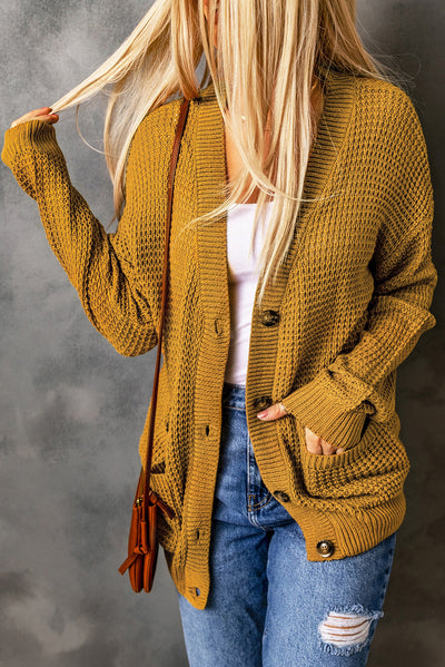 Drop Shoulder Button Down Pocketed Cardigan - SHE BADDY© ONLINE WOMEN FASHION & CLOTHING STORE