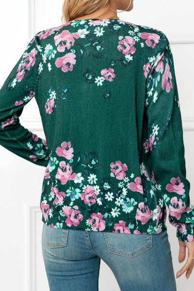 Floral Button Front Round Neck Cardigan - SHE BADDY© ONLINE WOMEN FASHION & CLOTHING STORE