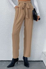 Belted Straight Leg Pants with Pockets - SHE BADDY© ONLINE WOMEN FASHION & CLOTHING STORE