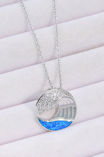 Opal and Zircon Wave Pendant Necklace - SHE BADDY© ONLINE WOMEN FASHION & CLOTHING STORE