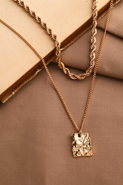 18K Gold Plated Double-Layered Twisted Pendant Necklace - SHE BADDY© ONLINE WOMEN FASHION & CLOTHING STORE