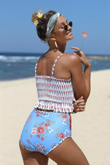 Floral Ruffle Hem Smocked Swimsuit Set - SHE BADDY© ONLINE WOMEN FASHION & CLOTHING STORE