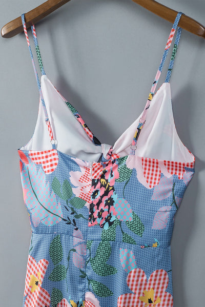 Floral Tied Cutout Split Spaghetti Strap Dress - SHE BADDY© ONLINE WOMEN FASHION & CLOTHING STORE