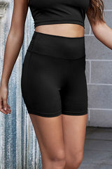 Exposed Seam Decorative Button Yoga Shorts - SHE BADDY© ONLINE WOMEN FASHION & CLOTHING STORE