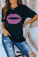 Leopard Lip Distressed T-Shirt - SHE BADDY© ONLINE WOMEN FASHION & CLOTHING STORE