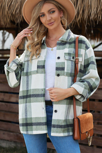 Plaid Dropped Shoulder Pocket Shacket - SHE BADDY© ONLINE WOMEN FASHION & CLOTHING STORE