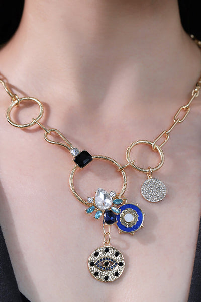 18K Gold-Plated Rhinestone Evil Eye Pendant Necklace - SHE BADDY© ONLINE WOMEN FASHION & CLOTHING STORE