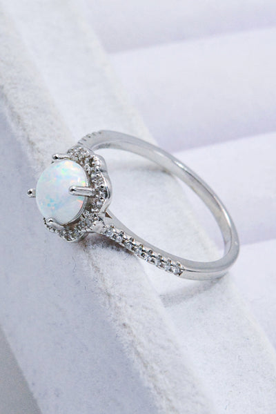 Platinum-Plated 4-Prong Opal Ring - SHE BADDY© ONLINE WOMEN FASHION & CLOTHING STORE