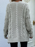 Cable-Knit Open Front Cardigan with Front Pockets - SHE BADDY© ONLINE WOMEN FASHION & CLOTHING STORE